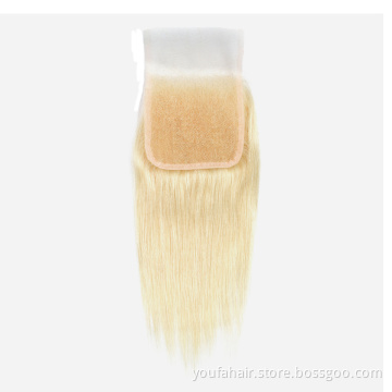 Top Grade 12A Blonde 613 Raw Remy Virgin Hair 4x4 Frontal Transparent Lace Closure With Bundles Cuticle Aligned HD Lace Closure